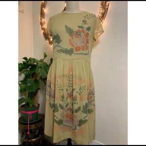 Lucky Brand Floral Midi Dress - Cream and Green